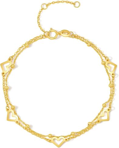 18K Yellow Gold Charm Bracelet Hollow Heart Star Butterfly Charms Delicate Double Chain Bracelets Adjustable Cute Jewelry for Women Her Mom Daughter Birthday Anniversary 16+3cm/6.3-7.5" in Saudi Arabia