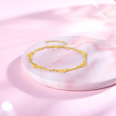 18K Yellow Gold Charm Bracelet Hollow Heart Star Butterfly Charms Delicate Double Chain Bracelets Adjustable Cute Jewelry for Women Her Mom Daughter Birthday Anniversary 16+3cm/6.3-7.5" in Saudi Arabia