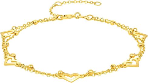 18K Yellow Gold Charm Bracelet Hollow Heart Star Butterfly Charms Delicate Double Chain Bracelets Adjustable Cute Jewelry for Women Her Mom Daughter Birthday Anniversary 16+3cm/6.3-7.5" in Saudi Arabia
