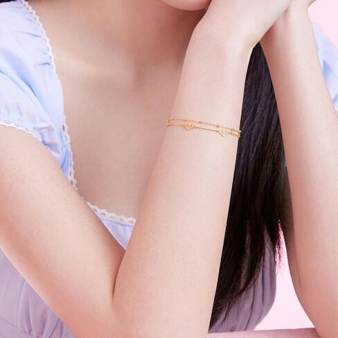 18K Yellow Gold Charm Bracelet Hollow Heart Star Butterfly Charms Delicate Double Chain Bracelets Adjustable Cute Jewelry for Women Her Mom Daughter Birthday Anniversary 16+3cm/6.3-7.5" in Saudi Arabia