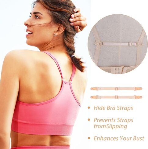 12Pcs Bra Strap Holders for Slipping Bra Strap Clips Elastic Bra Straps Adjustable Keep Bra Straps In Place Bra Clips to Make Racerback Bra Band Extender Bra Accessories Black White Beige in Saudi Arabia