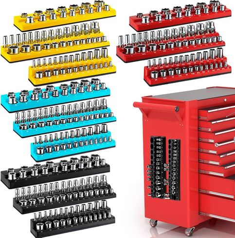 12 Pcs Magnetic Socket Organizers Sets Compatible with SAE and Metric Magnetic Socket Holders 1/4'', 3/8'', 1/2'' Drive Socket Trays Kits Holds 282 Standard and Deep Size Sockets (No Socket) in Kuwait