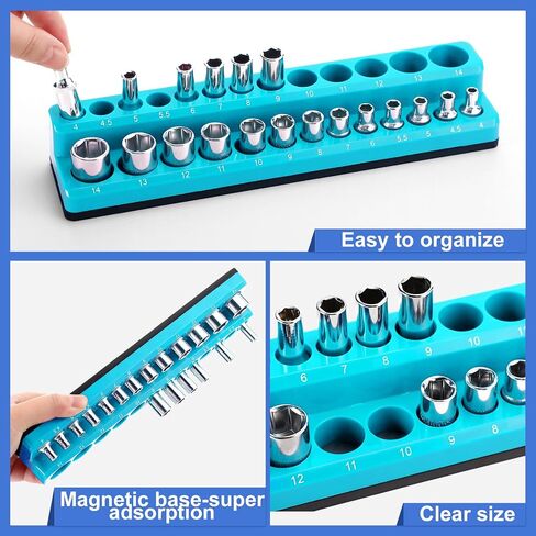 12 Pcs Magnetic Socket Organizers Sets Compatible with SAE and Metric Magnetic Socket Holders 1/4'', 3/8'', 1/2'' Drive Socket Trays Kits Holds 282 Standard and Deep Size Sockets (No Socket) in Kuwait