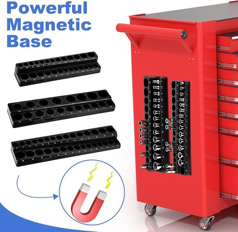 12 Pcs Magnetic Socket Organizers Sets Compatible with SAE and Metric Magnetic Socket Holders 1/4'', 3/8'', 1/2'' Drive Socket Trays Kits Holds 282 Standard and Deep Size Sockets (No Socket) in Kuwait