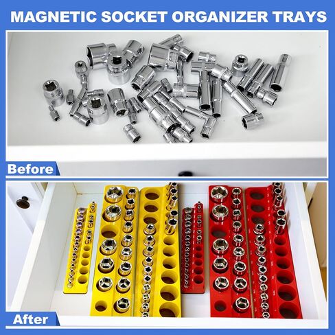 12 Pcs Magnetic Socket Organizers Sets Compatible with SAE and Metric Magnetic Socket Holders 1/4'', 3/8'', 1/2'' Drive Socket Trays Kits Holds 282 Standard and Deep Size Sockets (No Socket) in Kuwait