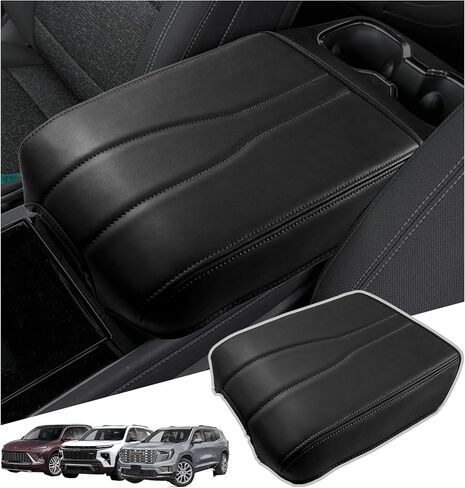 Center Console Armrest Cover Compatible with 2024-2025 Chevy Traverse Interior Accessories, Leather Middle Console Lid Pad Protector （Grey Lines） in Saudi Arabia