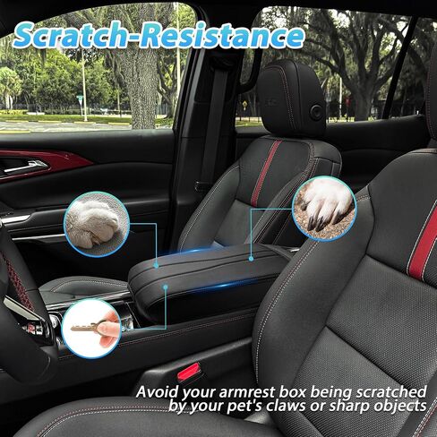 Center Console Armrest Cover Compatible with 2024-2025 Chevy Traverse Interior Accessories, Leather Middle Console Lid Pad Protector （Grey Lines） in Saudi Arabia
