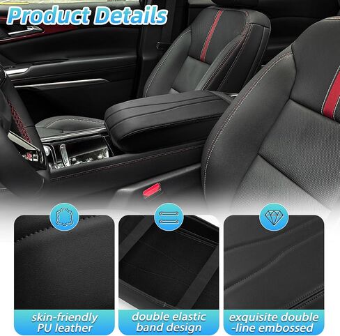 Center Console Armrest Cover Compatible with 2024-2025 Chevy Traverse Interior Accessories, Leather Middle Console Lid Pad Protector （Grey Lines） in Saudi Arabia