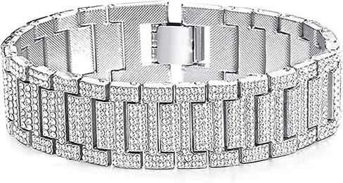 Apzzic 21mm Mens Iced Out Bracelet Bangle Hip Hop Gold Plated CZ Diamond Cuban Link Bracelet in Kuwait