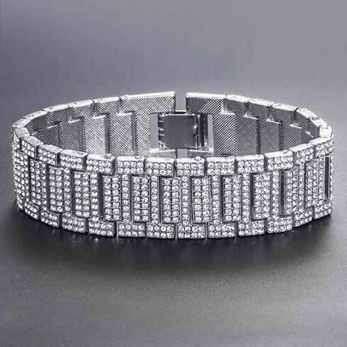 Apzzic 21mm Mens Iced Out Bracelet Bangle Hip Hop Gold Plated CZ Diamond Cuban Link Bracelet in Kuwait