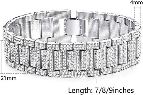 Apzzic 21mm Mens Iced Out Bracelet Bangle Hip Hop Gold Plated CZ Diamond Cuban Link Bracelet in Kuwait