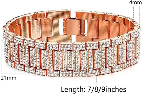 Apzzic 21mm Mens Iced Out Bracelet Bangle Hip Hop Gold Plated CZ Diamond Cuban Link Bracelet in Kuwait