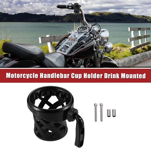 ACROPIX Motorcycle Handlebar Cup Holder for Harley Dyna Softail Electra Glide for Honda Goldwing GL1800 with Mesh Basket- Pack of 1 Black in Saudi Arabia