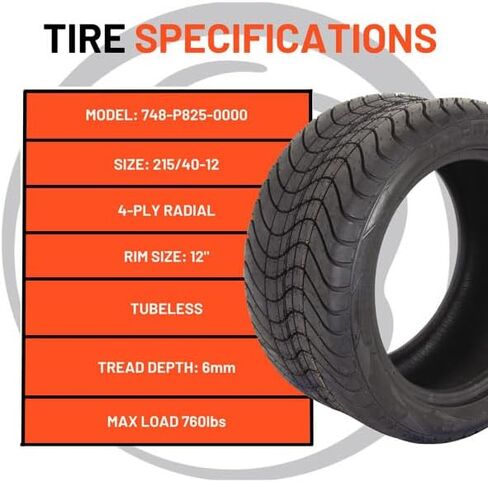 Ocelot P825 215 40 12 Golf Cart Tires - Low Profile 4-Ply Turf or Pavement, All-Terrain Quality, Tubeless Non-Directional Tread, 12 Inch in Saudi Arabia