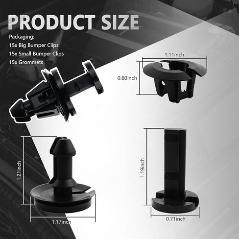 15 Sets Front Bumper Clips Replacement,Bumper Retainer Clips Set with Grommets OEM#15733971 15733970,Engine Splash Shield Push Pins Compatible with Chevy GMC Cadillac Oldsmobile in Kuwait