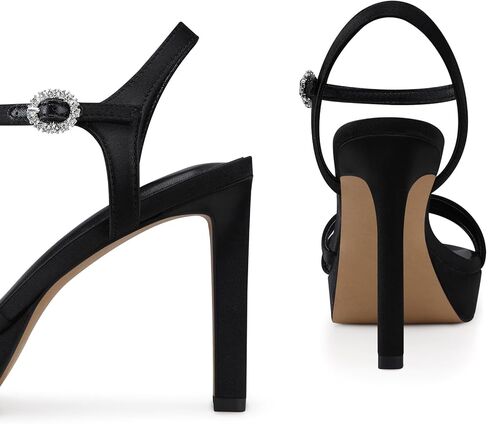 Women Strappy High Heels: 4.3 Inch Wedding Bride Shoes Prom Party Sexy Heel, Comfortable Platform Heeled Sandals, Satin Black White Blue Hot Pink in Kuwait
