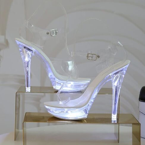 Tophacker Women's 5inch LED Light Transparent Platform Sandals Sexy Stripper Heels Pole Dancing Special Occasion Shoes Wedding Party Evening Dress Shoes Gifts for Female Friends in Saudi Arabia