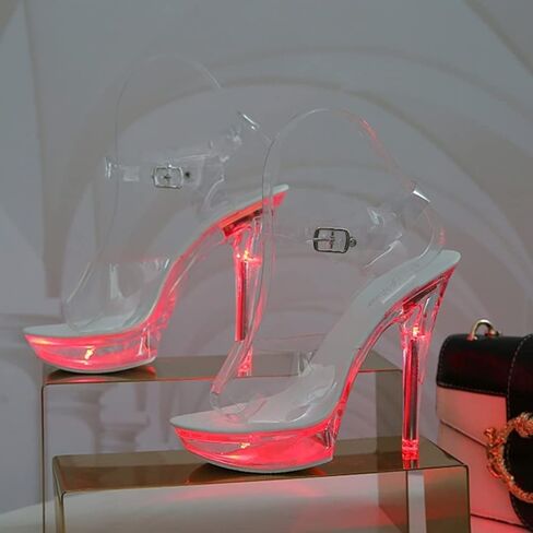 Tophacker Women's 5inch LED Light Transparent Platform Sandals Sexy Stripper Heels Pole Dancing Special Occasion Shoes Wedding Party Evening Dress Shoes Gifts for Female Friends in Saudi Arabia