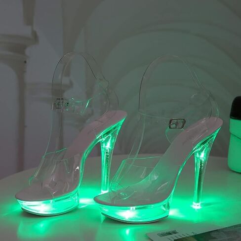 Tophacker Women's 5inch LED Light Transparent Platform Sandals Sexy Stripper Heels Pole Dancing Special Occasion Shoes Wedding Party Evening Dress Shoes Gifts for Female Friends in Saudi Arabia
