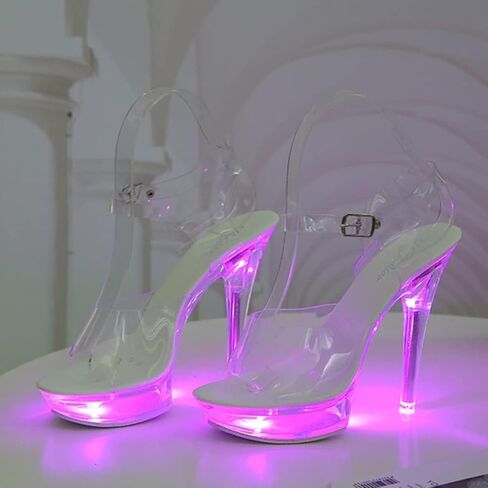 Tophacker Women's 5inch LED Light Transparent Platform Sandals Sexy Stripper Heels Pole Dancing Special Occasion Shoes Wedding Party Evening Dress Shoes Gifts for Female Friends in Saudi Arabia
