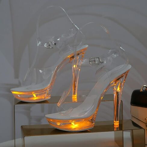 Tophacker Women's 5inch LED Light Transparent Platform Sandals Sexy Stripper Heels Pole Dancing Special Occasion Shoes Wedding Party Evening Dress Shoes Gifts for Female Friends in Saudi Arabia