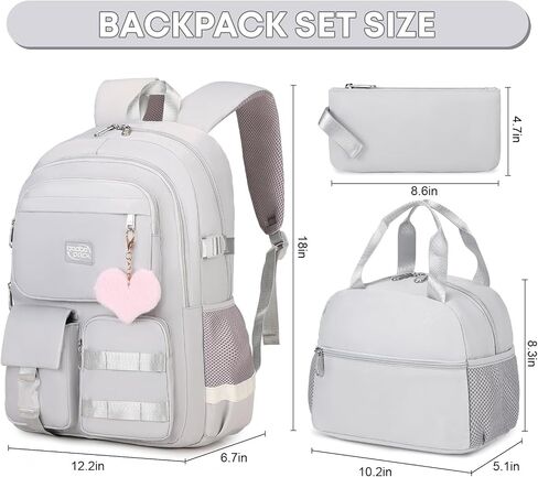 3pcs حقيبة ظهر للطلاب للمدرسة الكلية الوسط في سن المراهقة الفتيات في سن المراهقة Bookbag BASTOP BAS BLAID Black in Kuwait