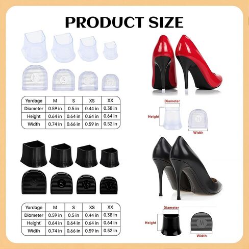 8 Pairs High Heel Protectors, Heel Protective Heel Caps, 4 Sizes Heel Repair Caps Covers Replacement Heel Stoppers Anti-Slip Heel Cover for Walking on Grass and Uneven Road Outdoor in Saudi Arabia