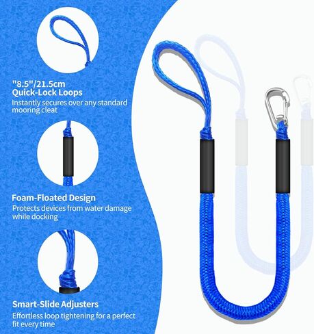 2 Pack Boat Bungee Dock Lines, Dock Mooring Lines, Boat Accessory(Black, 4ft) in Kuwait