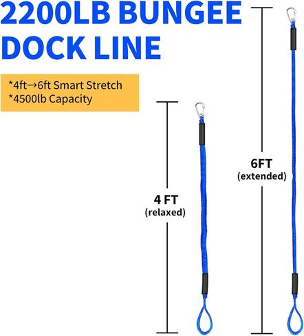 2 Pack Boat Bungee Dock Lines, Dock Mooring Lines, Boat Accessory(Black, 4ft) in Kuwait