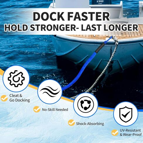 2 Pack Boat Bungee Dock Lines, Dock Mooring Lines, Boat Accessory(Black, 4ft) in Kuwait