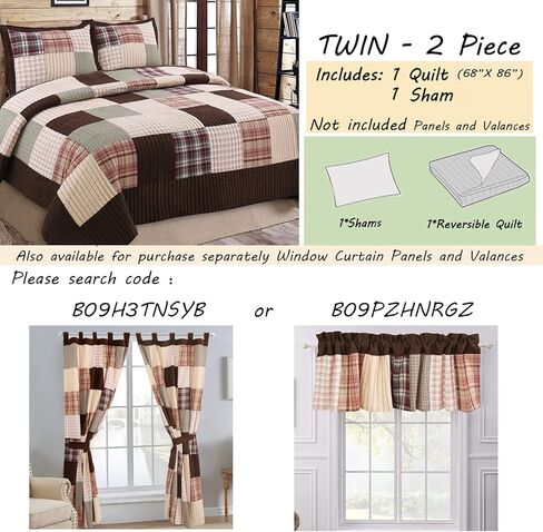 Cozy Line Home Fashions 100% Cotton Hand Piecing Real Patchwork Khaki Red Patchwork Rod Pocket Window Valance, 16" x 55" in Kuwait