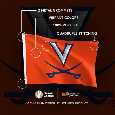 لافتات علم جامعة صبار الصحراء في فيرجينيا كافالييرز UVA Wahoos أعلام 100% بوليستر للاستخدام الداخلي والخارجي مقاس 3 × 5 أقدام (النمط 1) in Saudi Arabia
