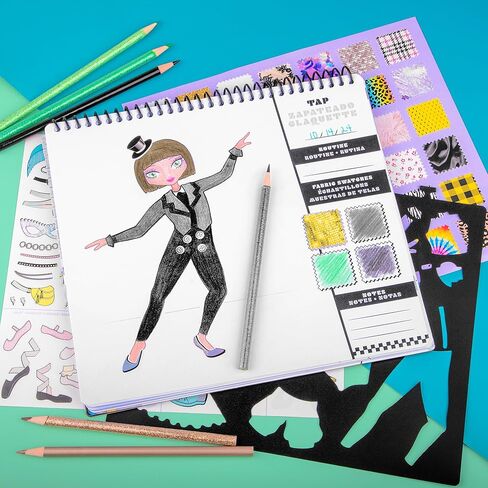 مجموعة رسم أزياء ملائكة جلام فاشن، تتضمن لوحة رسم مع استنسل وملصقات، كتاب رسم بتصميم عصري للفتيات، مجموعة رسم مثالية للأطفال in Saudi Arabia