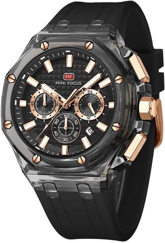 MASTOP Men Watches Multifunction Transparent Analog Display Orange Silicone Strap Calendar Chronograph Luminous Quartz Waterproof Trend Wrist Watches for Men Colorful Cool Dress Watch in Saudi Arabia