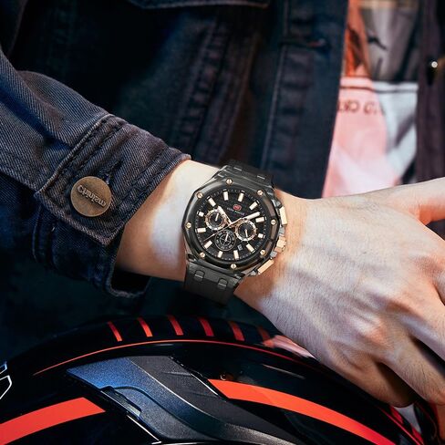 MASTOP Men Watches Multifunction Transparent Analog Display Orange Silicone Strap Calendar Chronograph Luminous Quartz Waterproof Trend Wrist Watches for Men Colorful Cool Dress Watch in Saudi Arabia