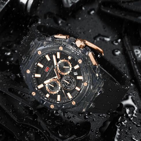 MASTOP Men Watches Multifunction Transparent Analog Display Orange Silicone Strap Calendar Chronograph Luminous Quartz Waterproof Trend Wrist Watches for Men Colorful Cool Dress Watch in Saudi Arabia