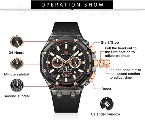 MASTOP Men Watches Multifunction Transparent Analog Display Orange Silicone Strap Calendar Chronograph Luminous Quartz Waterproof Trend Wrist Watches for Men Colorful Cool Dress Watch in Saudi Arabia