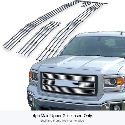 APS Premium 304 Chrome Chrome Fenizontal Billet Grille Grille Insert متوافق مع GMC Sierra 1500 2014 2015 Main N19-S27956G in Kuwait
