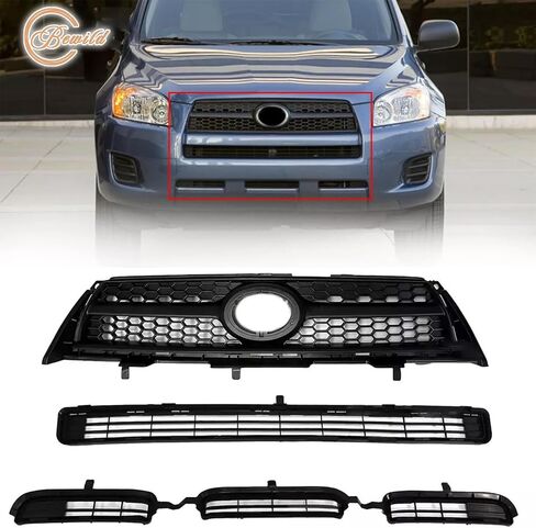 Front Upper & Lower Grille Grille Grille Fit لعام 2009 2010 2011 2012 Toyota Rav4 Base/Sport Black Front Pront Grille Cover Kit لـ 531010R010 ، 531120R010 ، 531130R010 in Kuwait
