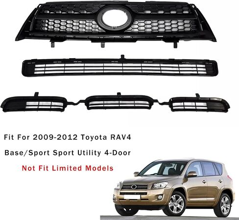 Front Upper & Lower Grille Grille Grille Fit لعام 2009 2010 2011 2012 Toyota Rav4 Base/Sport Black Front Pront Grille Cover Kit لـ 531010R010 ، 531120R010 ، 531130R010 in Kuwait