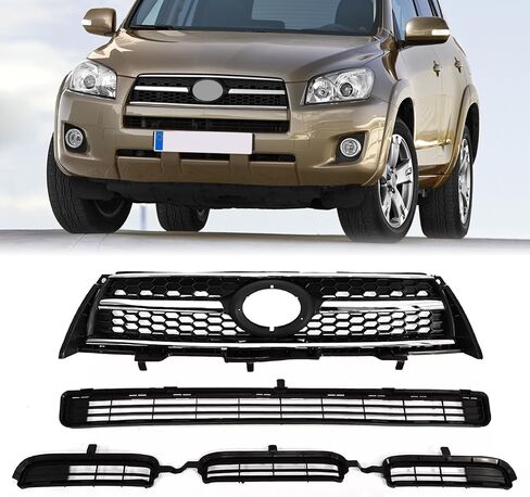 Front Upper & Lower Grille Grille Grille Fit لعام 2009 2010 2011 2012 Toyota Rav4 Base/Sport Black Front Pront Grille Cover Kit لـ 531010R010 ، 531120R010 ، 531130R010 in Kuwait