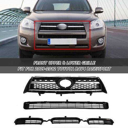 Front Upper & Lower Grille Grille Grille Fit لعام 2009 2010 2011 2012 Toyota Rav4 Base/Sport Black Front Pront Grille Cover Kit لـ 531010R010 ، 531120R010 ، 531130R010 in Kuwait