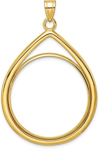 Gold Coin Bezel Pendant Mounting in 10K Yellow Gold - 16.5mm - 32.7mm Coin Size - Polished Lightweight Teardrop Prong Coin Bezel in Saudi Arabia