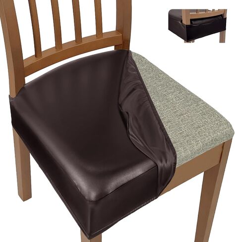 Waterproof Seat Covers for Dining Chairs 20% Thicker PU Leather Dining Chair Covers Set of 4, Soft & Stretch Chair Seat Slipcovers for Kitchen (Dark Brown, Rear Covered) in Saudi Arabia