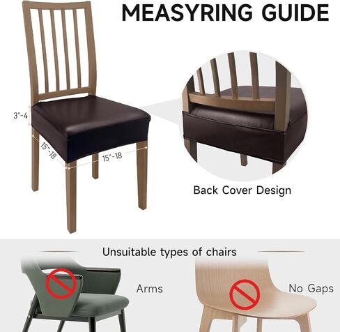 Waterproof Seat Covers for Dining Chairs 20% Thicker PU Leather Dining Chair Covers Set of 4, Soft & Stretch Chair Seat Slipcovers for Kitchen (Dark Brown, Rear Covered) in Saudi Arabia