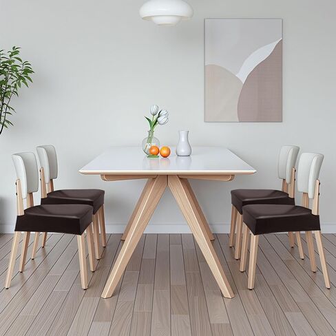 Waterproof Seat Covers for Dining Chairs 20% Thicker PU Leather Dining Chair Covers Set of 4, Soft & Stretch Chair Seat Slipcovers for Kitchen (Dark Brown, Rear Covered) in Saudi Arabia