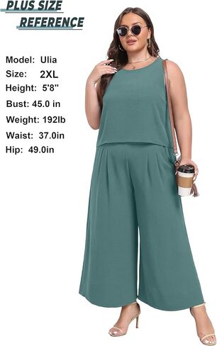 Lepunuo Womens Summer 2 Piece Outfits Sleeveless Crop Top Flowy Wide Leg Pants Matching Sets Vacation Beach Travel Outfits in Kuwait
