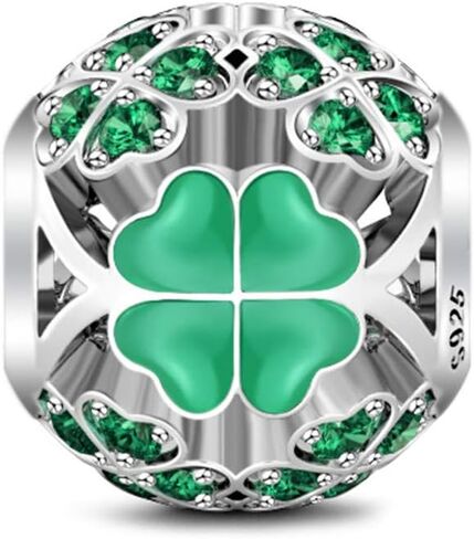 GNOCE ST Saint Patricks Day Gift Lucky Four Leafs Charms for Bracelets Sterling Silver Gift For My Goddess Bead Charms With Green Cubic Zirconia Charm Bead Fit All Bracelet Necklace in Saudi Arabia