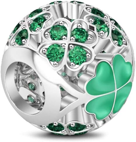 GNOCE ST Saint Patricks Day Gift Lucky Four Leafs Charms for Bracelets Sterling Silver Gift For My Goddess Bead Charms With Green Cubic Zirconia Charm Bead Fit All Bracelet Necklace in Saudi Arabia