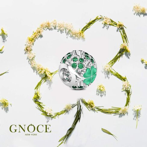 GNOCE ST Saint Patricks Day Gift Lucky Four Leafs Charms for Bracelets Sterling Silver Gift For My Goddess Bead Charms With Green Cubic Zirconia Charm Bead Fit All Bracelet Necklace in Saudi Arabia